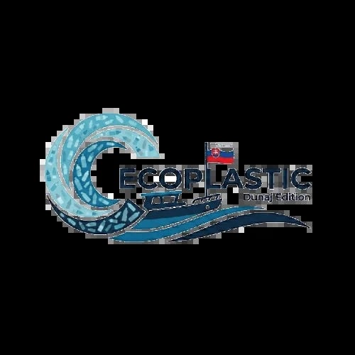 Aqua Plastics logo featuring a swirling turquoise wave design with text and a small red flag emblem