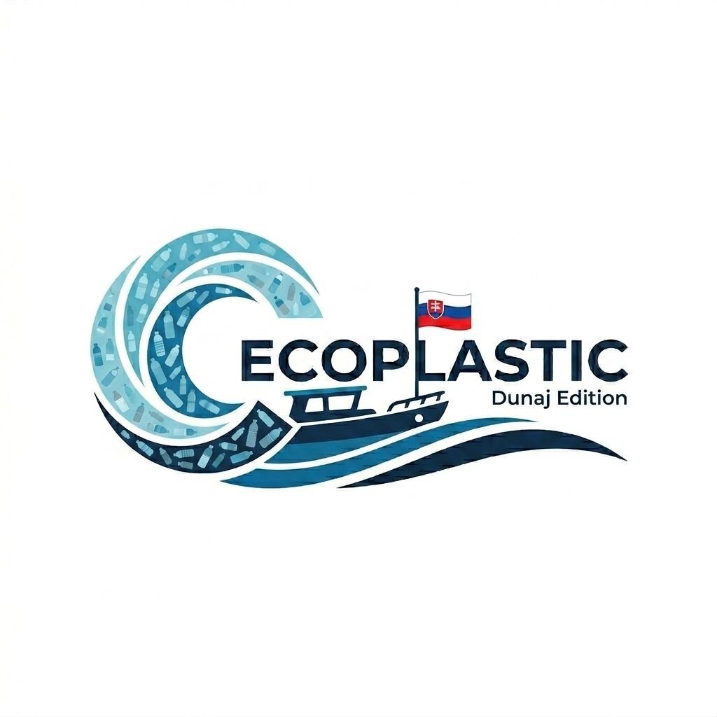 ECOPLASTIC Dunaj Edition logo with water wave design, ship icon, and Slovak flag